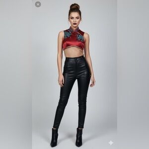 Custom made bodysuit with fishnet body and dragon embroidered crop top medium